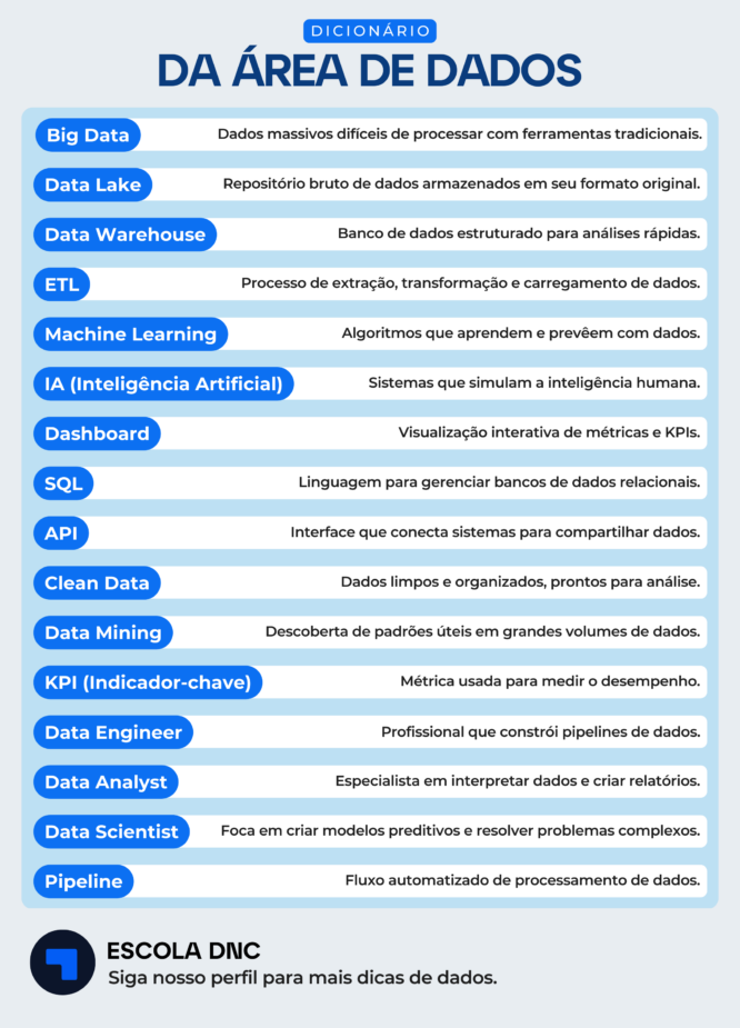 Tabela dicionário Área de Dados DNC, com as principais palavras-chave e suas definições. 